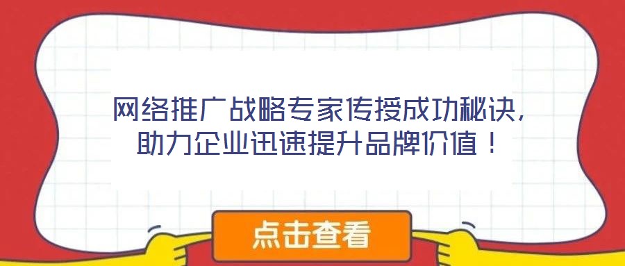  網(wǎng)絡(luò)推廣戰(zhàn)略專(zhuān)家傳授成功秘訣，助力企業(yè)迅速提升品牌價(jià)值！
