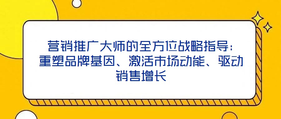  營銷推廣大師的全方位戰(zhàn)略指導(dǎo)：重塑品牌基因、激活市場動能、驅(qū)動銷售增長