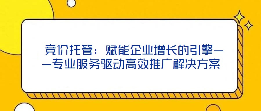  競價托管：賦能企業(yè)增長的引擎——專業(yè)服務(wù)驅(qū)動高效推廣解決方案