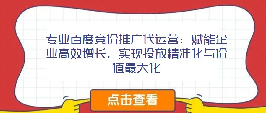 專業(yè)百度競價推廣代運營：賦能企業(yè)高效增長，實現(xiàn)投放精準化與價值最大化