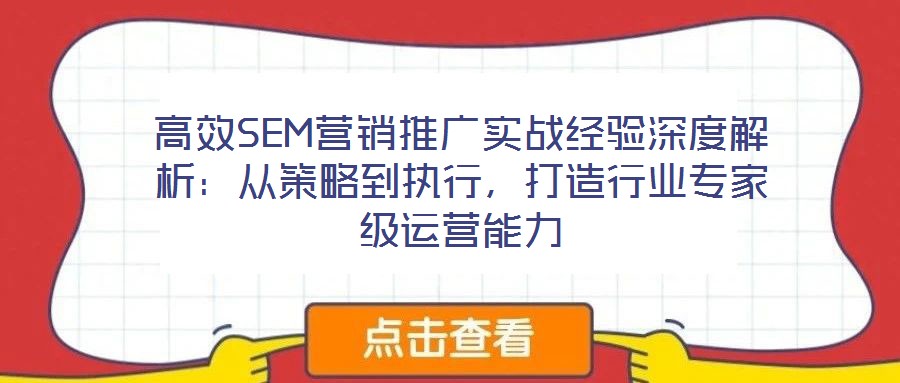 高效SEM營銷推廣實戰(zhàn)經(jīng)驗深度解析：從策略到執(zhí)行，打造行業(yè)專家級運營能力