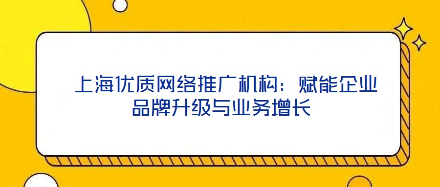  上海優(yōu)質網絡推廣機構：賦能企業(yè)品牌升級與業(yè)務增長