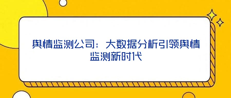 輿情監(jiān)測公司：大數(shù)據(jù)分析引領(lǐng)輿情監(jiān)測新時代