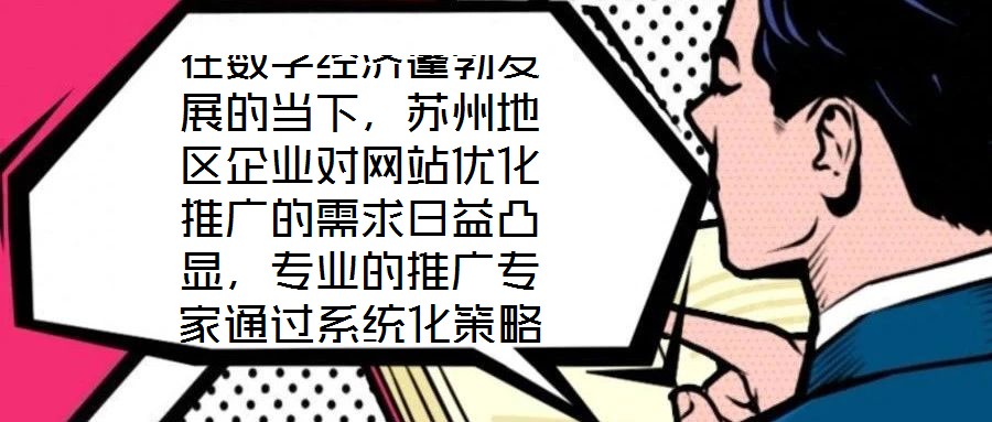 在數(shù)字經(jīng)濟蓬勃發(fā)展的當(dāng)下，蘇州地區(qū)企業(yè)對網(wǎng)站優(yōu)化推廣的需求日益凸顯，專業(yè)的推廣專家通過系統(tǒng)化策略，助力企業(yè)實現(xiàn)網(wǎng)站排名提升、潛在客戶引流及優(yōu)質(zhì)用戶體驗構(gòu)建的目標(biāo)