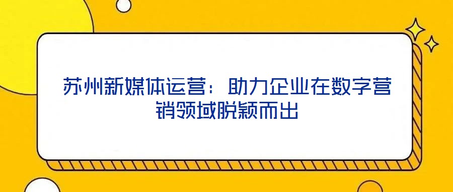 蘇州新媒體運營：助力企業(yè)在數(shù)字營銷領域脫穎而出