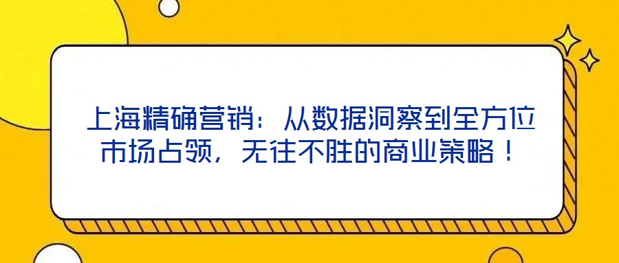 上海精確營銷：從數(shù)據(jù)洞察到全方位市場占領(lǐng)，無往不勝的商業(yè)策略！