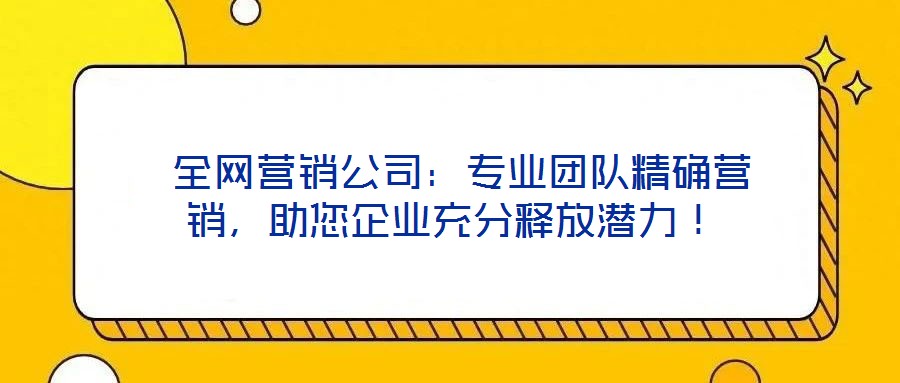  全網(wǎng)營(yíng)銷公司：專業(yè)團(tuán)隊(duì)精確營(yíng)銷，助您企業(yè)充分釋放潛力！
